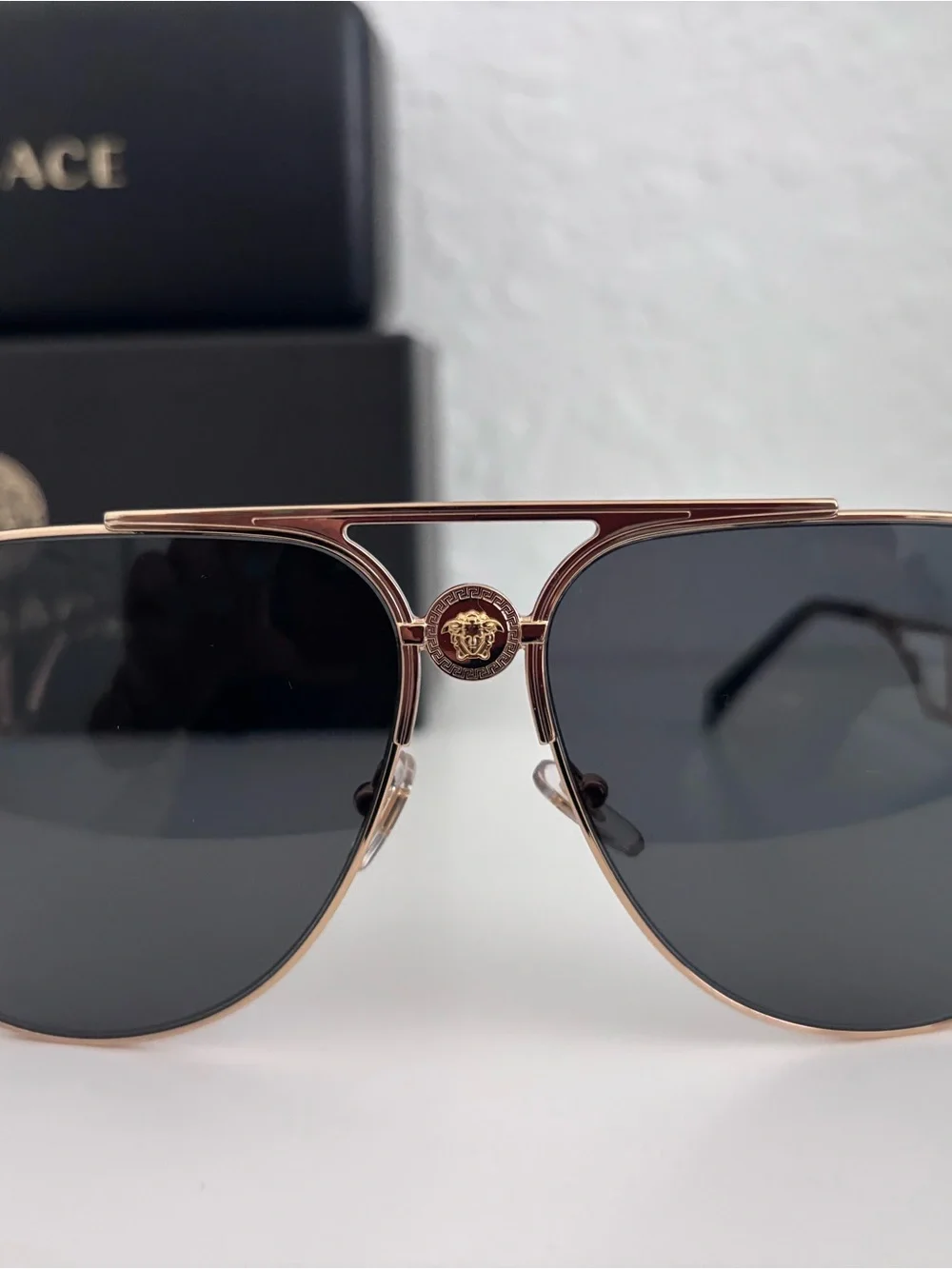 Versace  Gold Aviator Sunglasses with Dark Gray Lenses